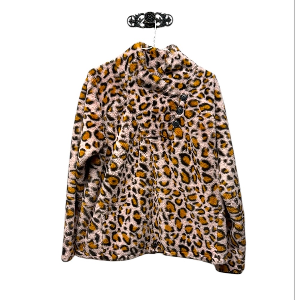 Playing for keeps pink animal print cheetah soft fleece fuzzy sweater medium